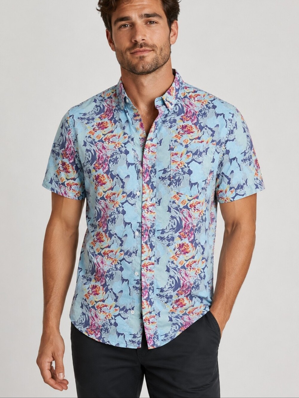 The Rail Blue Size M Multicolor Short Sleeve Button Up Floral Casual Shirt #WM1